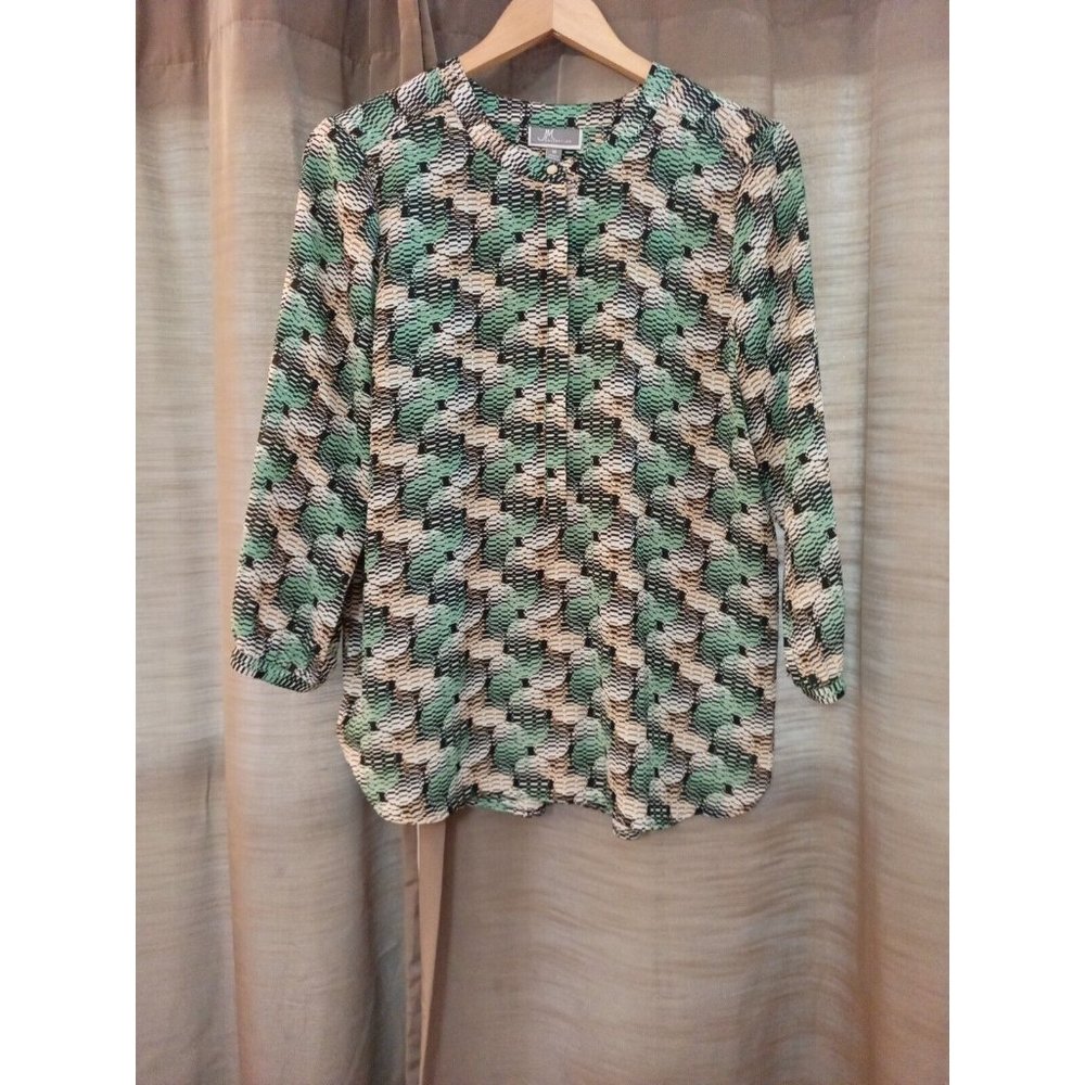 Women's JM Collection High Low Hidden Button Long Sleeve Career Blouse Medium